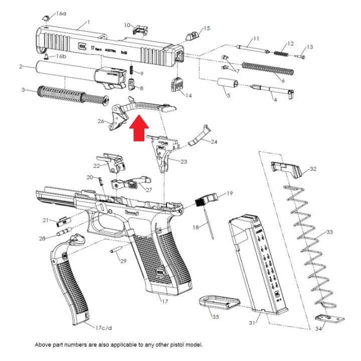Glock Spust z sztanga do Slimline, G43 43X 48, żebrowany
