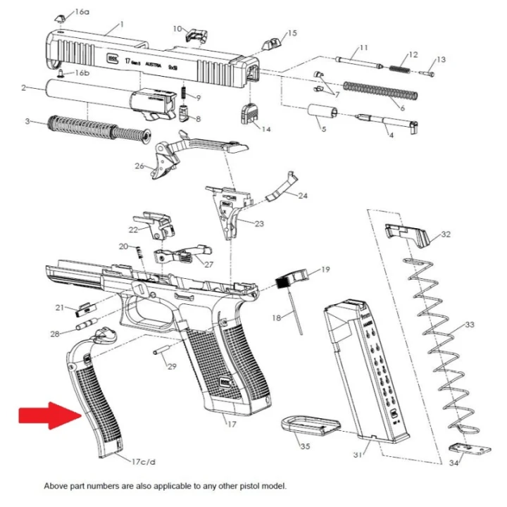 Glock Zestaw uchwytów tylnych Set Czarny / Gen5+4 Fullsize np. G17