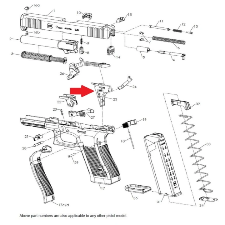 Glock Blok sterujacy z wypychaczem, Standard Gen 5 - 9x19mm