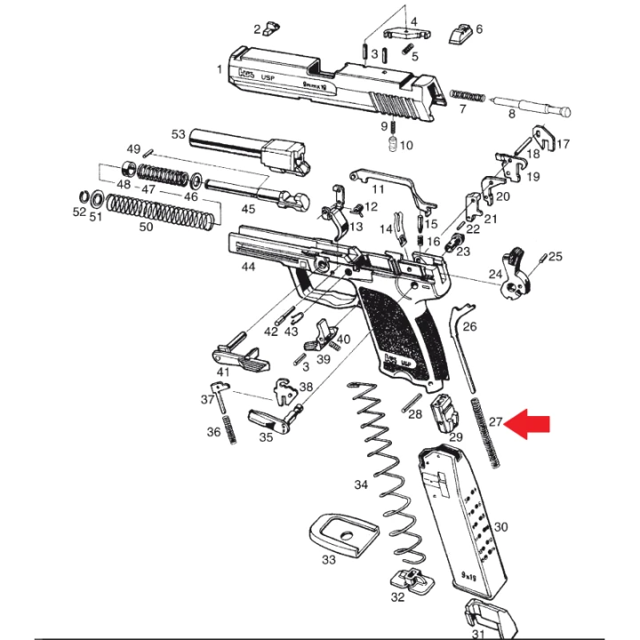 H&K - Sprężyna kurka HK45, USP, P30, P2000 – 12 funtów